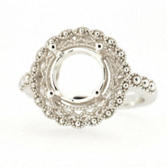 Edwardian Style Sterling Silver Semi Mount Ring Setting Round RD 9x9mm Syzjewelry