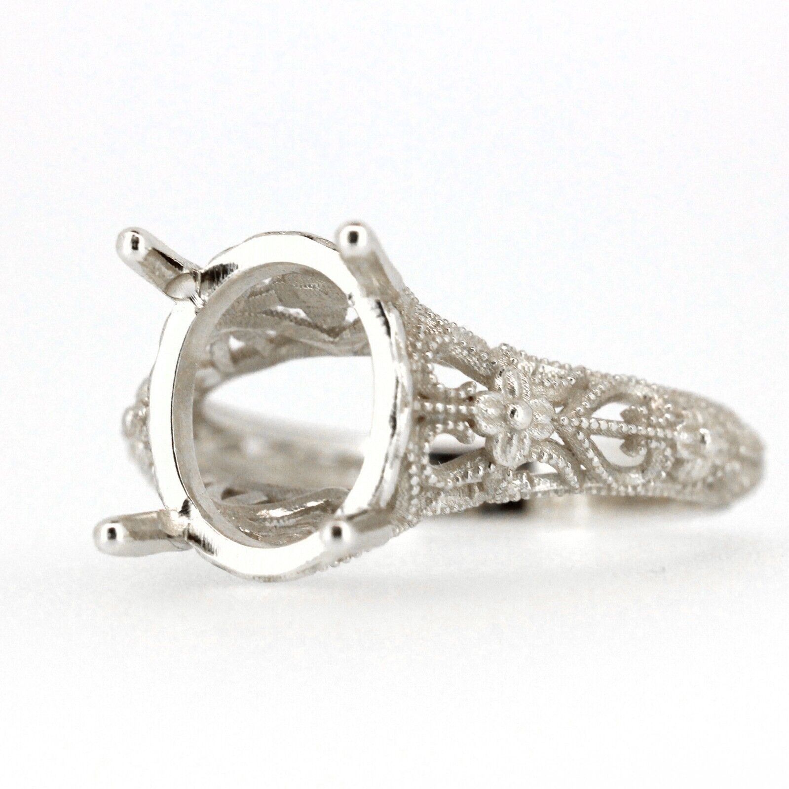 Sterling Silver 10K or 14K Gold Semi Mount Ring Setting Oval OV 11x9mm Art Deco Style Syzjewelry