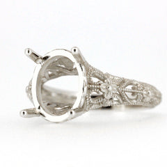 Sterling Silver 10K or 14K Gold Semi Mount Ring Setting Oval OV 11x9mm Art Deco Style Syzjewelry