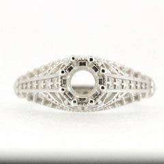 Sterling Silver Semi Mount Ring Setting Round RD5x5mm Art Deco Style Syzjewelry