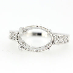 Sterling Silver 10K or 14K Gold Semi Mount Ring Setting Oval OV 13x9mm Filigree Syzjewelry