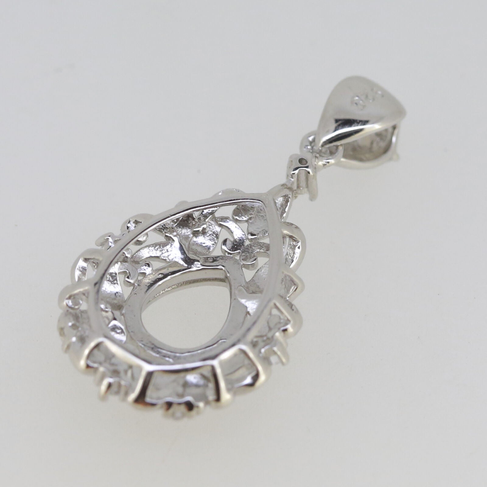 Vintage Style Sterling Silver Semi Mount Pendant Setting Pear PE 9x7mm Art Nouveau Fleur de Lis Syzjewelry