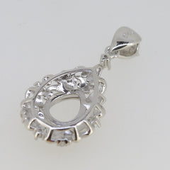 Vintage Style Sterling Silver Semi Mount Pendant Setting Pear PE 9x7mm Art Nouveau Fleur de Lis Syzjewelry