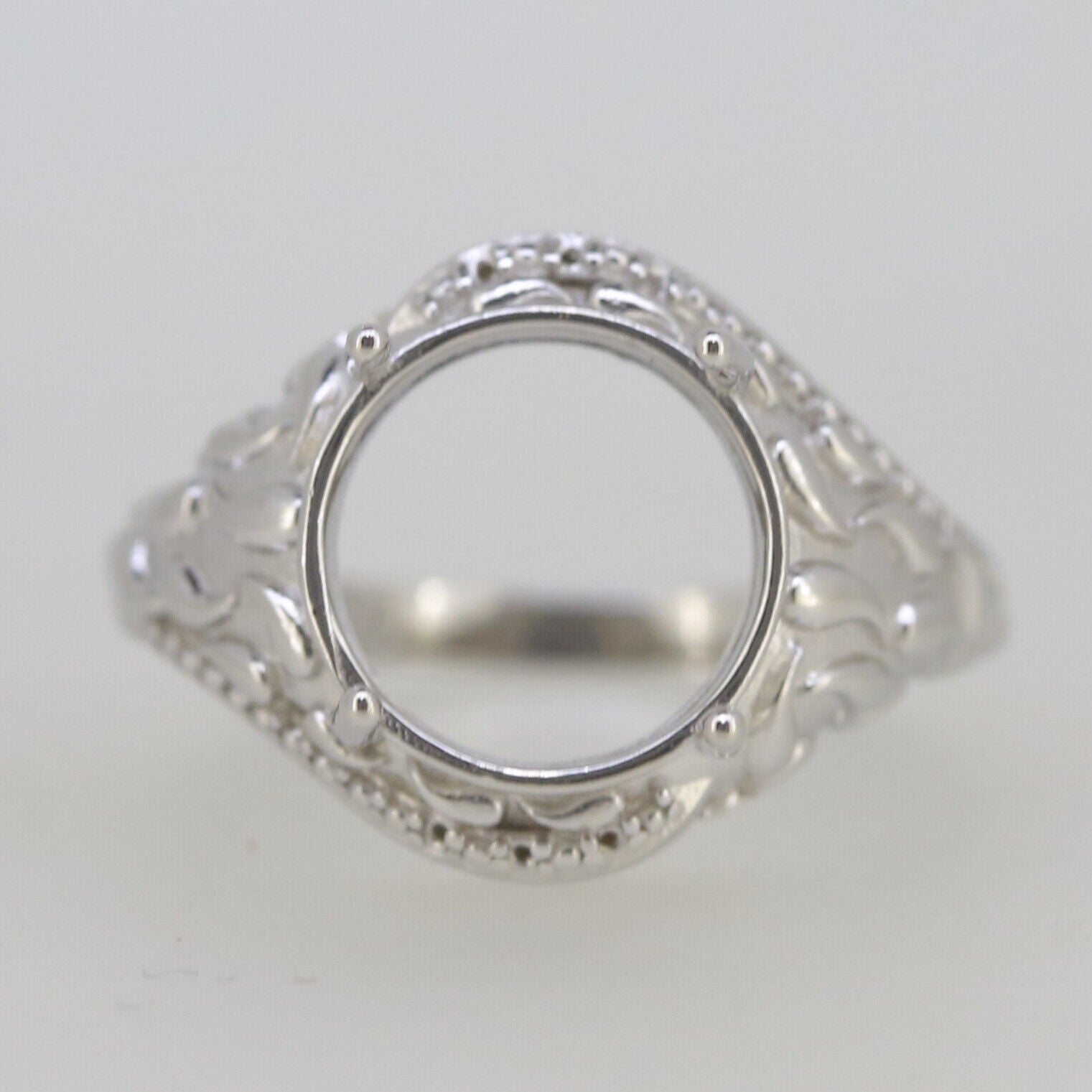Vintage Style Sterling Silver Semi Mount Ring Setting Round RD 9x9mm Syzjewelry