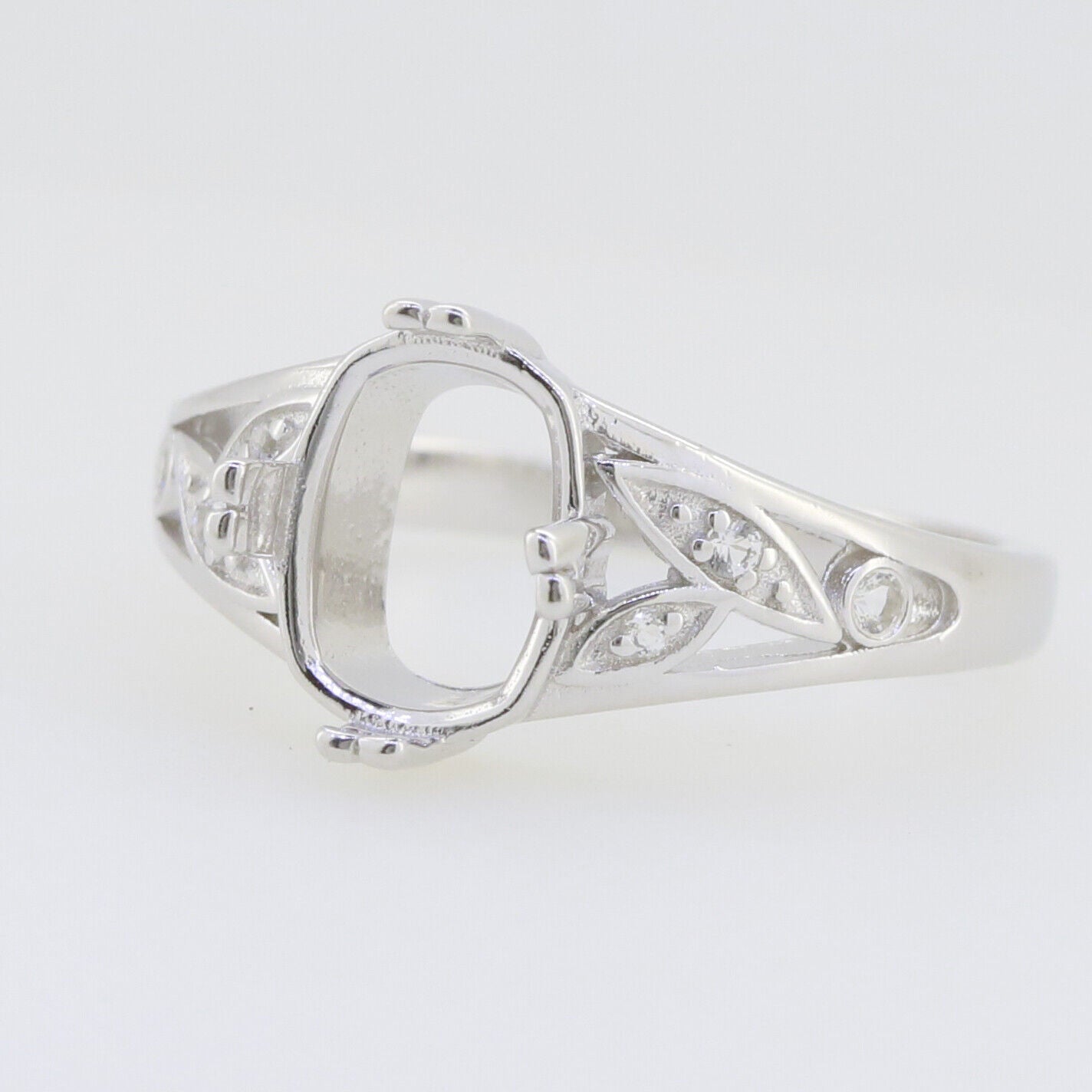 Sterling Silver Semi Mount Ring Setting Cushion CU 9X7mm Art Nouveau Style Syzjewelry