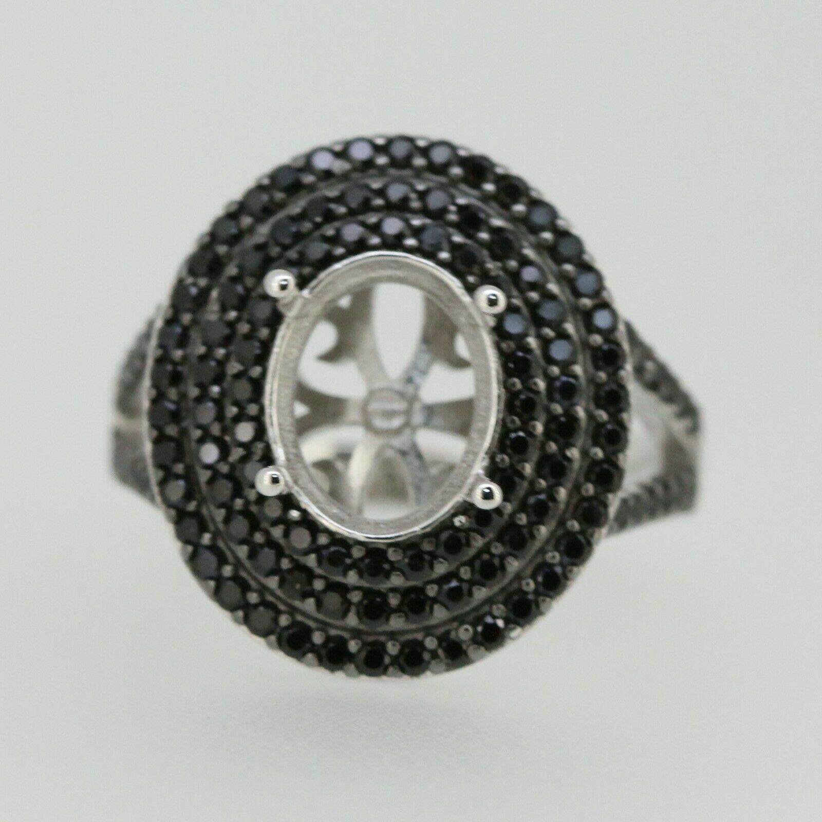 Sterling Silver Semi Mount Ring Setting Oval OV 10x8mm Black Spinel Triple Halo Split Shank - Syzjewelry