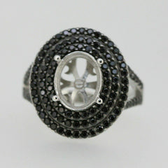 Sterling Silver Semi Mount Ring Setting Oval OV 10x8mm Black Spinel Triple Halo Split Shank - Syzjewelry