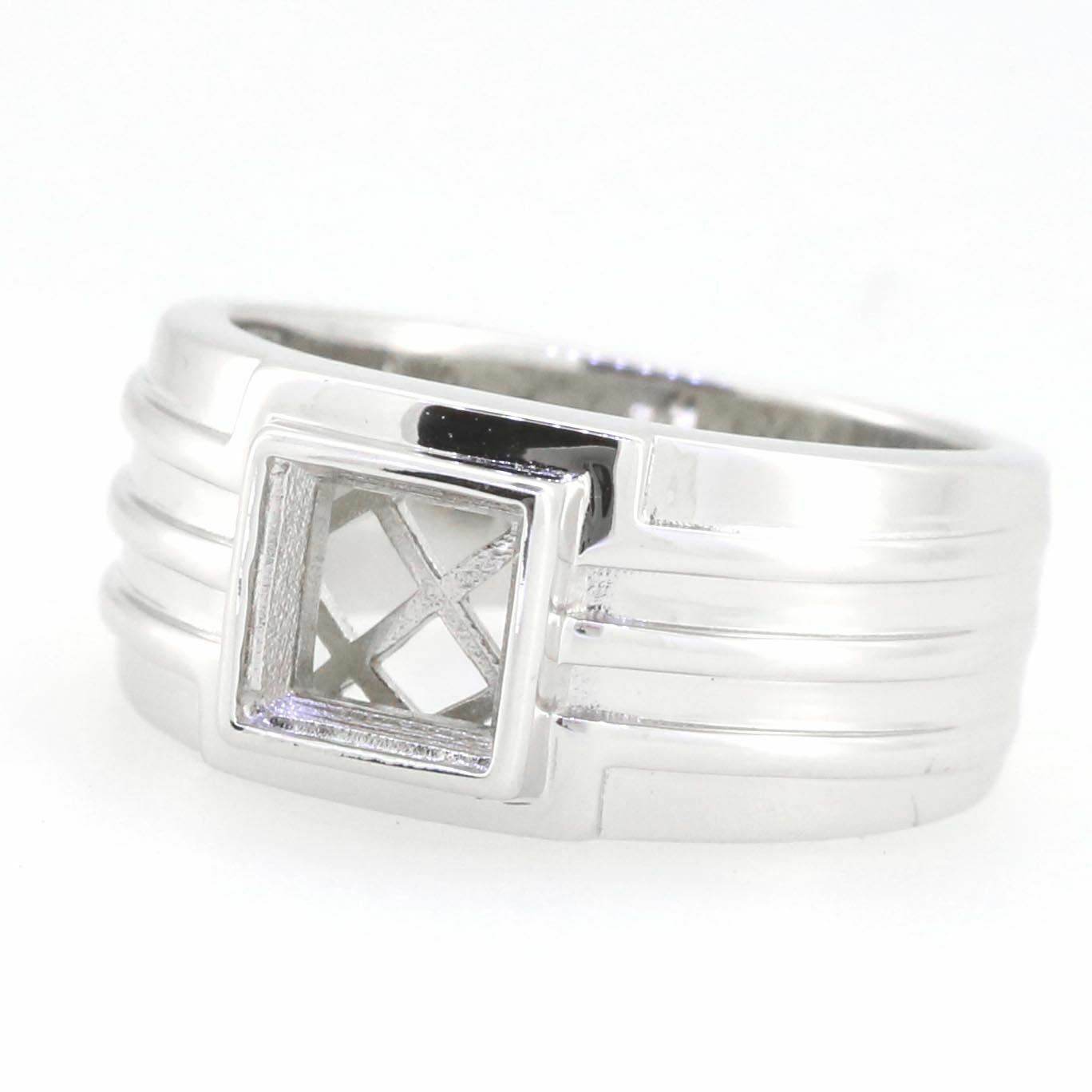 Men's Sterling Silver Semi Mount Ring Setting Princess SQ 6.5X6.5mm - Syzjewelry