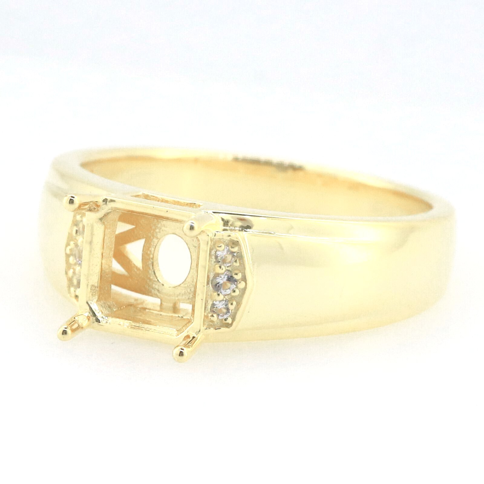 Men's 14K Yellow Gold Semi Mount Ring Setting Square Emerald SQ 8x8mm Asscher Cut Syzjewelry