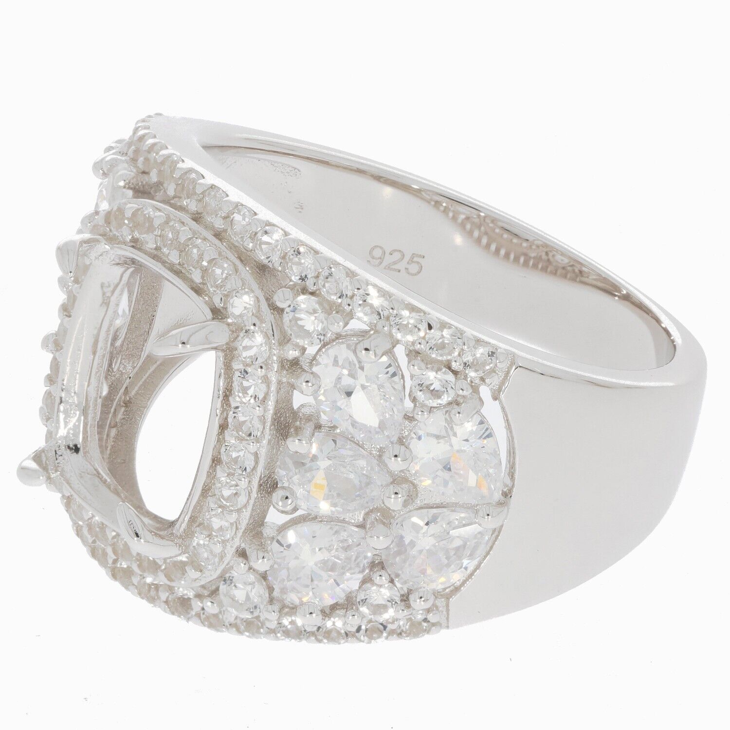 Sterling Silver Semi Mount Ring Setting Cushion CU 10X8mm Halo Dome Ring DHJ