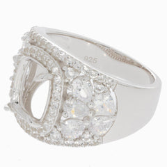 Sterling Silver Semi Mount Ring Setting Cushion CU 10X8mm Halo Dome Ring DHJ