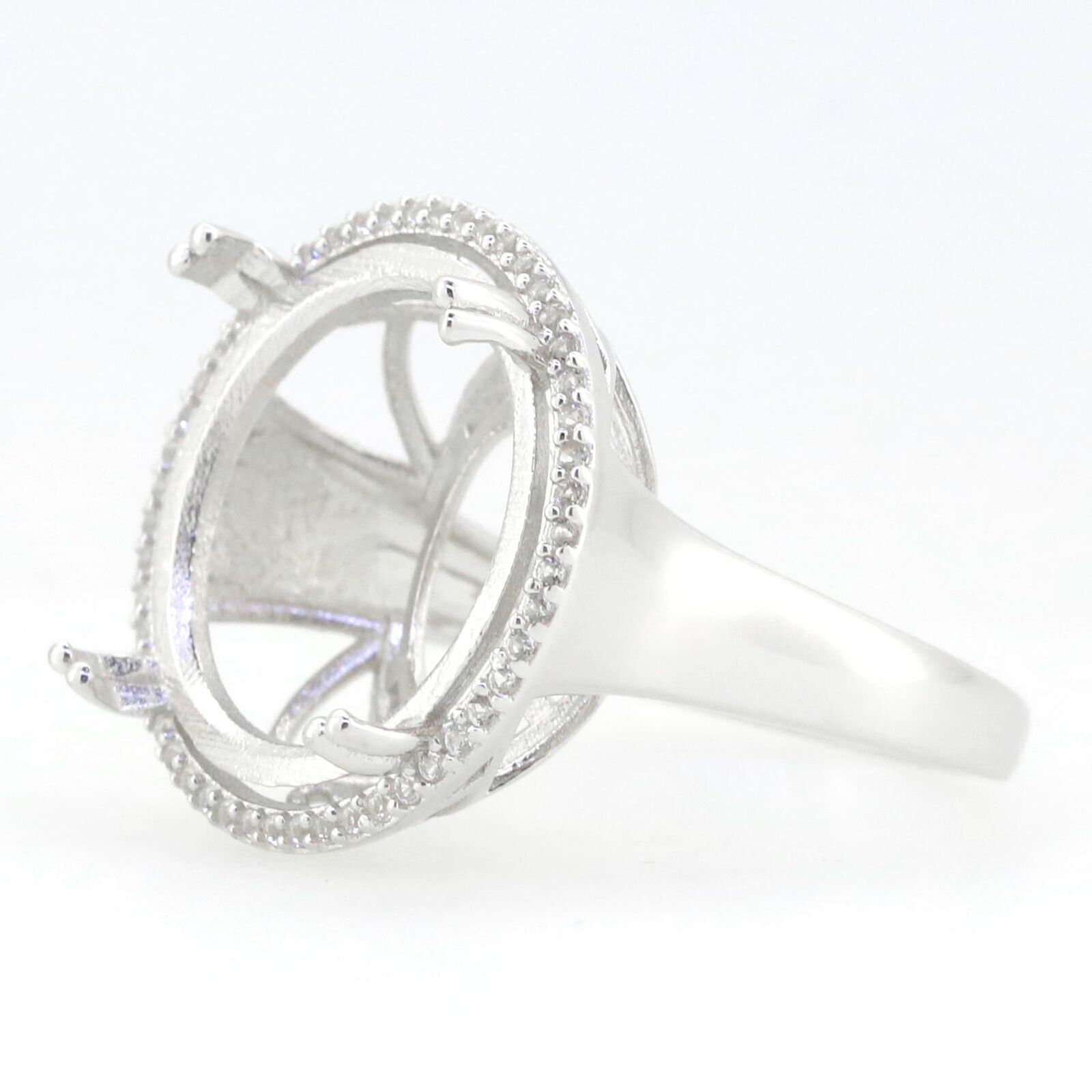 Sterling Silver Semi Mount Ring Setting Round RD 18x18 mm Halo Syzjewelry