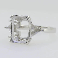 Sterling Silver Semi Mount Ring Setting Emerald OCT 12X9mm Tri 5x5mm 3 Stones - Syzjewelry