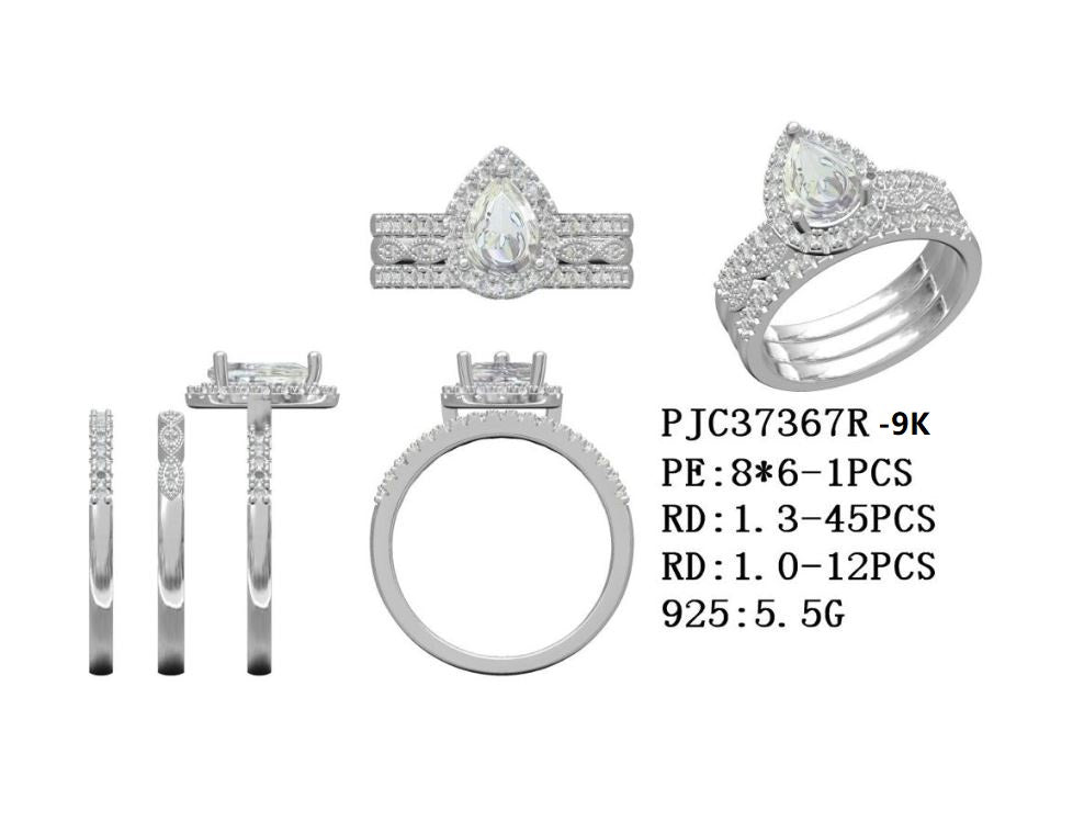 9K Yellow Gold 2 PC Set Semi Mount Ring Setting Pear PE 8x6mm CVD Accents Syzjewelry