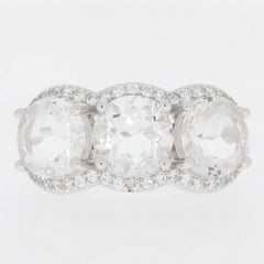 Sterling Silver Semi Mount Ring Setting Round RD 7x7mm 3 Stones Halo - Syzjewelry