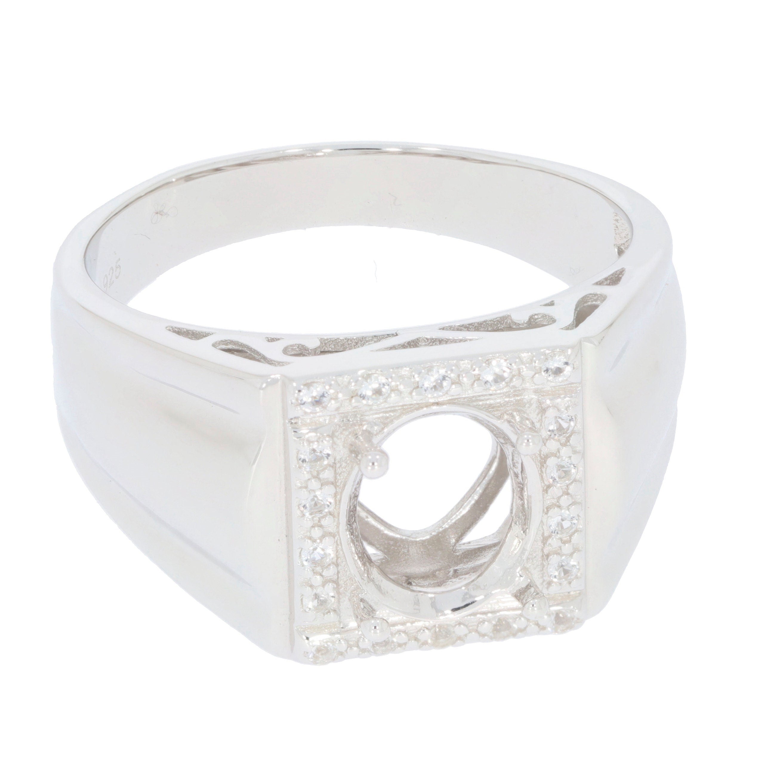 10K White Gold Ring Mount Oval OV 10x8mm Male Men's Ring Settings Halo Design Syzjewelry