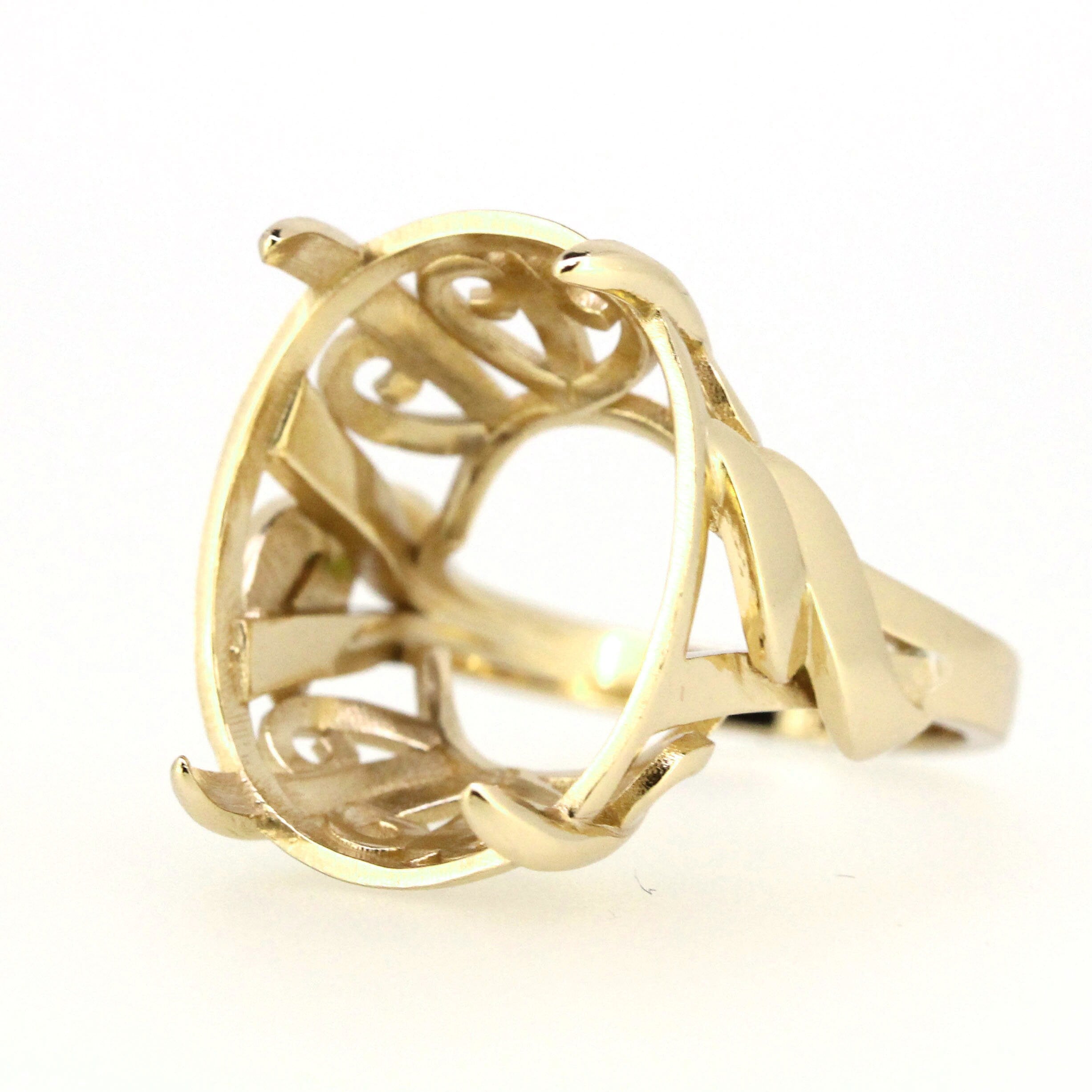 Art Deco Style Sterling Silver Semi Mount Ring Setting Oval OV 20x16mm Syzjewelry