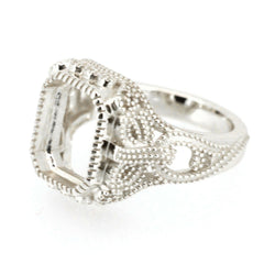 Sterling Silver Semi Mount Ring Setting Radiant OCT 11x9mm Vintage Style Milgrain Syzjewelry