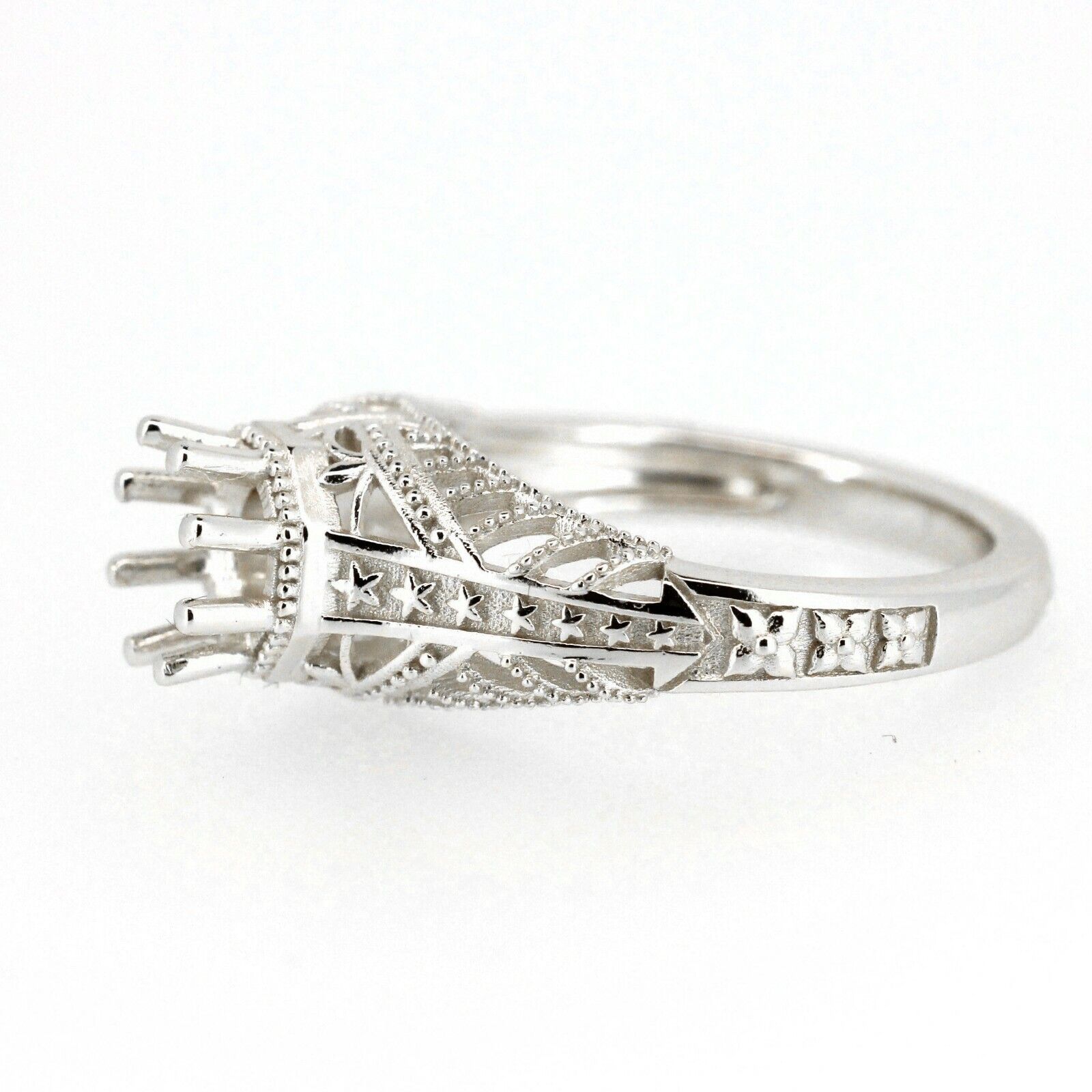 Sterling Silver Semi Mount Ring Setting Round RD5x5mm Art Deco Style Syzjewelry