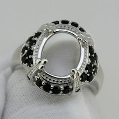 10K Gold Semi Mount Ring Setting Oval OV 11x9mm Black Spinel Cocktail Ring Cabochon Syzjewelry