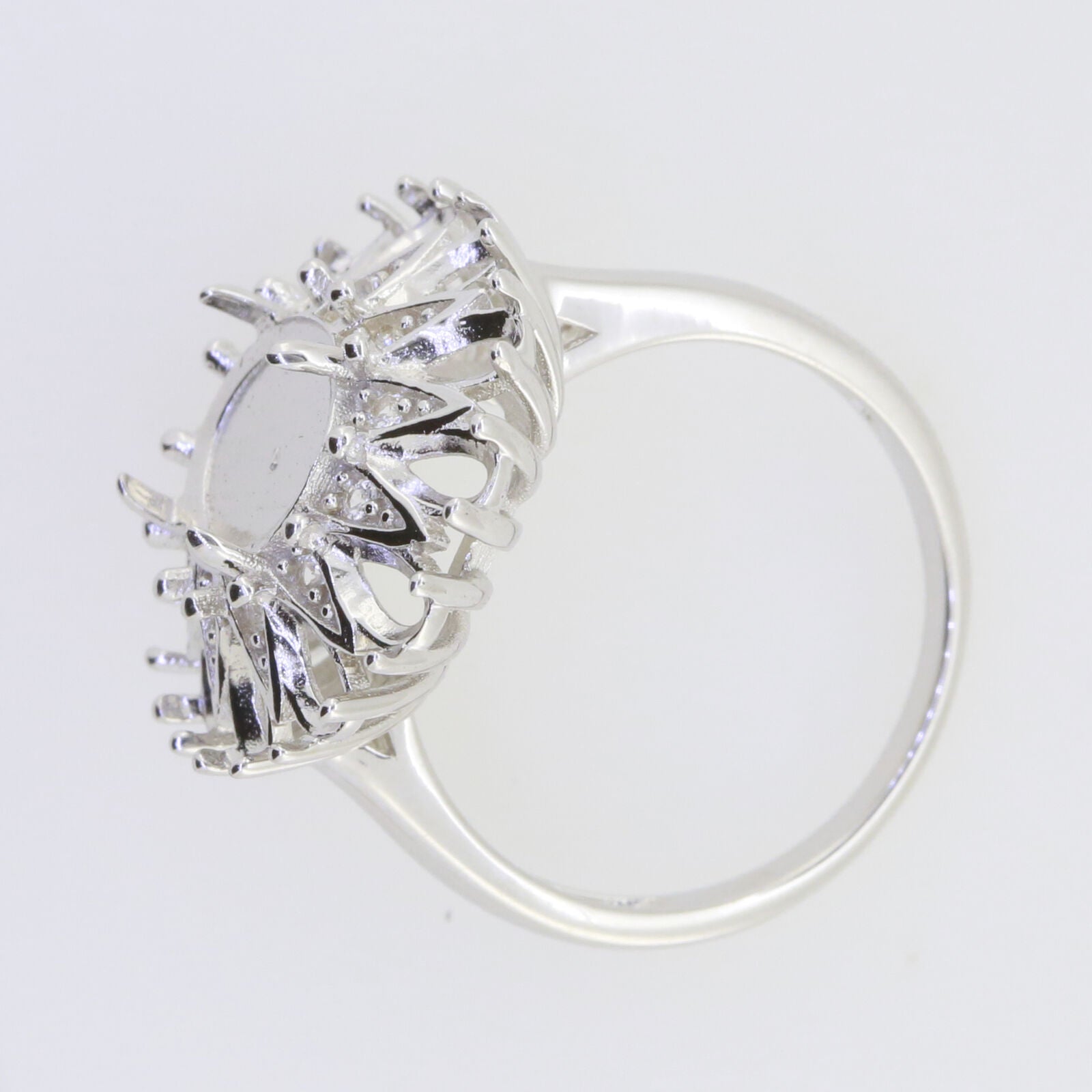 Vintage Inspired Sterling Silver Semi Mount Ring Setting Cab Oval OV 10x8mm PE 5x3mm Sunburst Halo Ring Syzjewelry