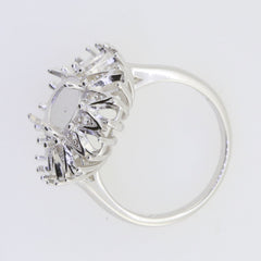 Vintage Inspired Sterling Silver Semi Mount Ring Setting Cab Oval OV 10x8mm PE 5x3mm Sunburst Halo Ring Syzjewelry