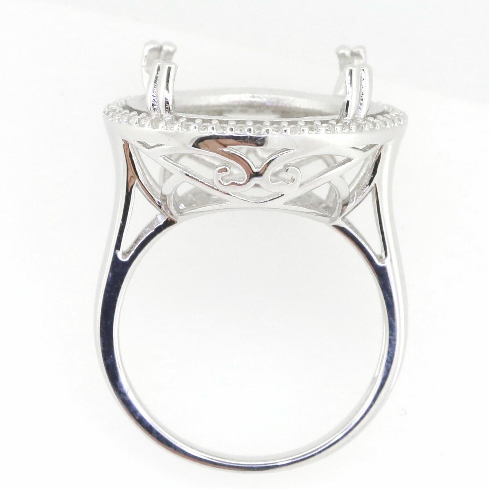 Sterling Silver Semi Mount Ring Setting Round RD 18x18 mm Halo Syzjewelry