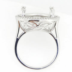 Sterling Silver Semi Mount Ring Setting Round RD 18x18 mm Halo Syzjewelry