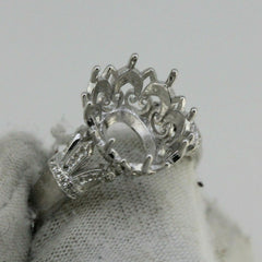 Sterling Silver Semi Mount Ring Setting Oval OV 12x10mm Art Nouveau Style Syzjewelry