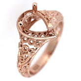 Sterling Silver Semi Mount Ring Setting Pear PE 8x6mm Art Deco Style Syzjewelry