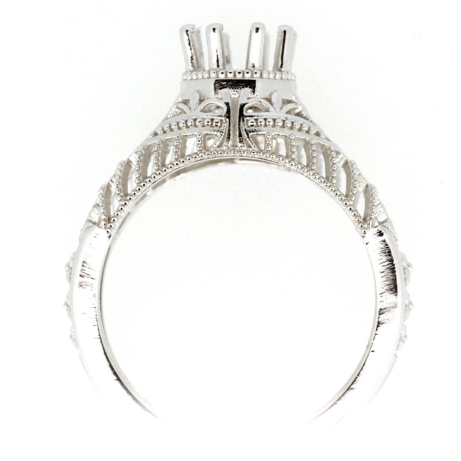 Sterling Silver Semi Mount Ring Setting Round RD5x5mm Art Deco Style Syzjewelry