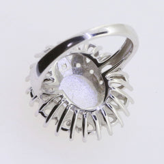 Vintage Inspired Sterling Silver Semi Mount Ring Setting Cab Oval OV 10x8mm PE 5x3mm Sunburst Halo Ring Syzjewelry