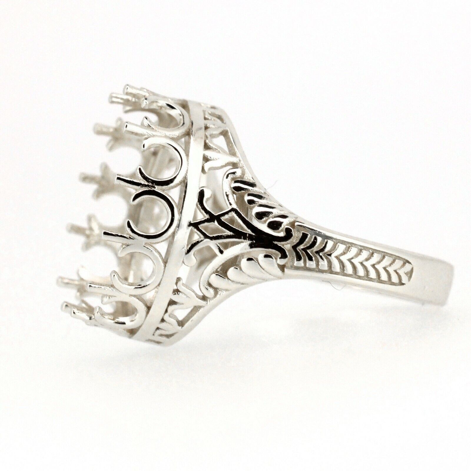 Art Deco Style Sterling Silver Semi Mount Ring Setting Cabochon Oval OV 16x12mm Vintage Repro Syzjewelry