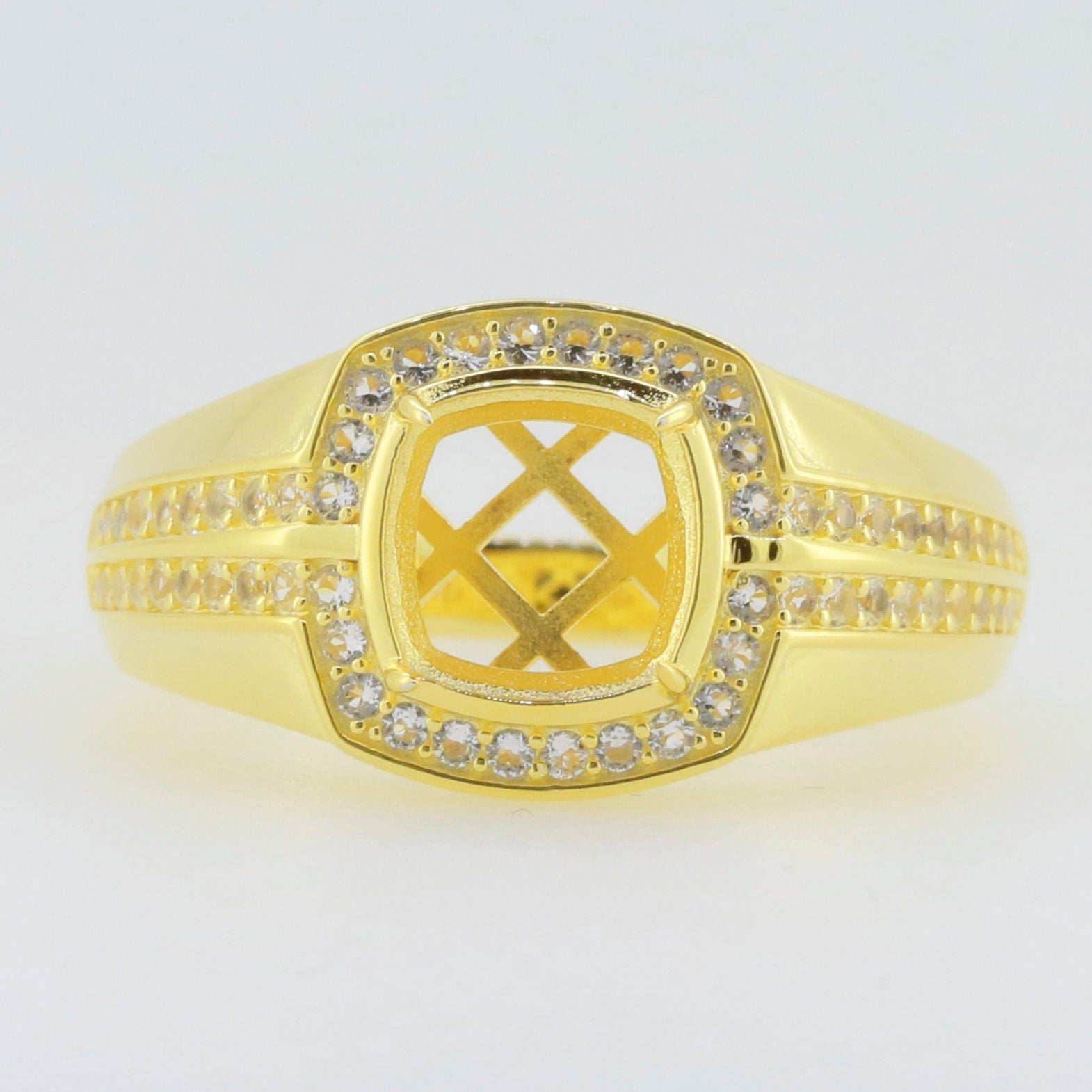 Men's Ring Settings Ring Mounting 10K Yellow Gold Cushion CU 8X8mm Syzjewelry