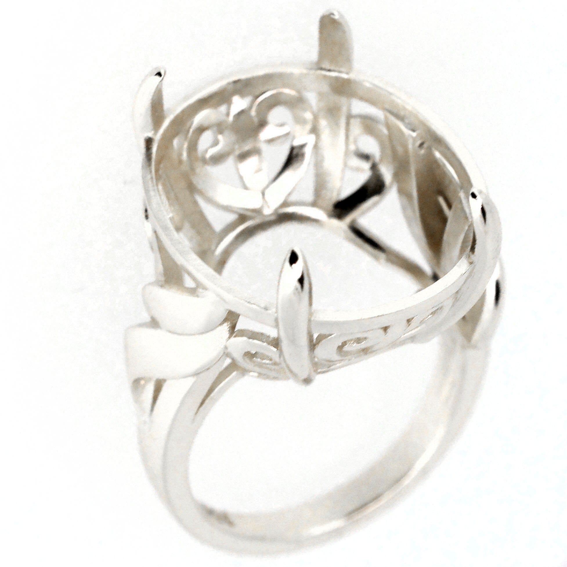 Art Deco Style Sterling Silver Semi Mount Ring Setting Oval OV 20x16mm Syzjewelry