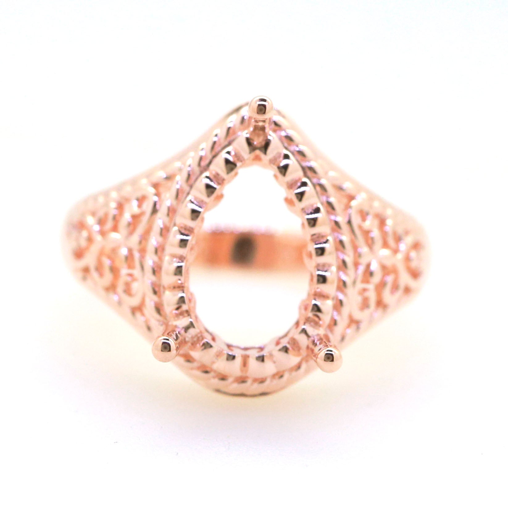 Art Deco Sterling Silver Semi Mount Ring Setting Pear PE 14x10mm Syzjewelry