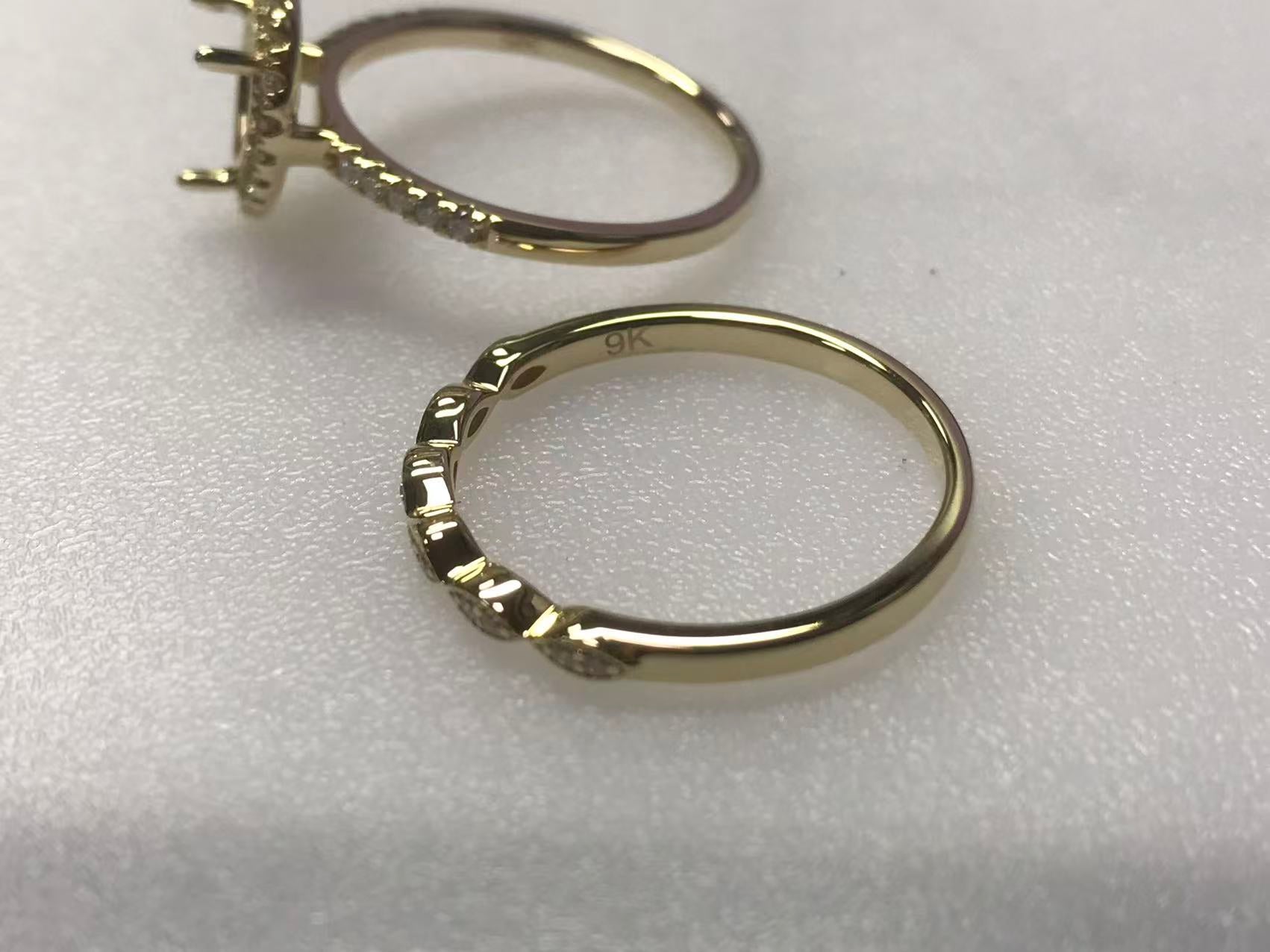 9K Yellow Gold 2 PC Set Semi Mount Ring Setting Pear PE 8x6mm CVD Accents Syzjewelry