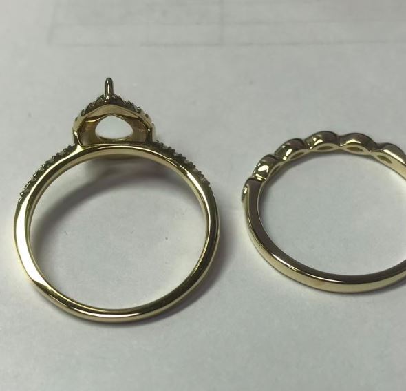 9K Yellow Gold 2 PC Set Semi Mount Ring Setting Pear PE 8x6mm CVD Accents Syzjewelry