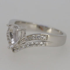 14K White Gold Semi Mount Ring Setting Pear PE 8x6 Chevron Double Shank Syzjewelry