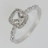 Art Deco Style 14K White Gold & Diamond Semi Mount Ring Setting  Cu 6x6mm Syzjewelry