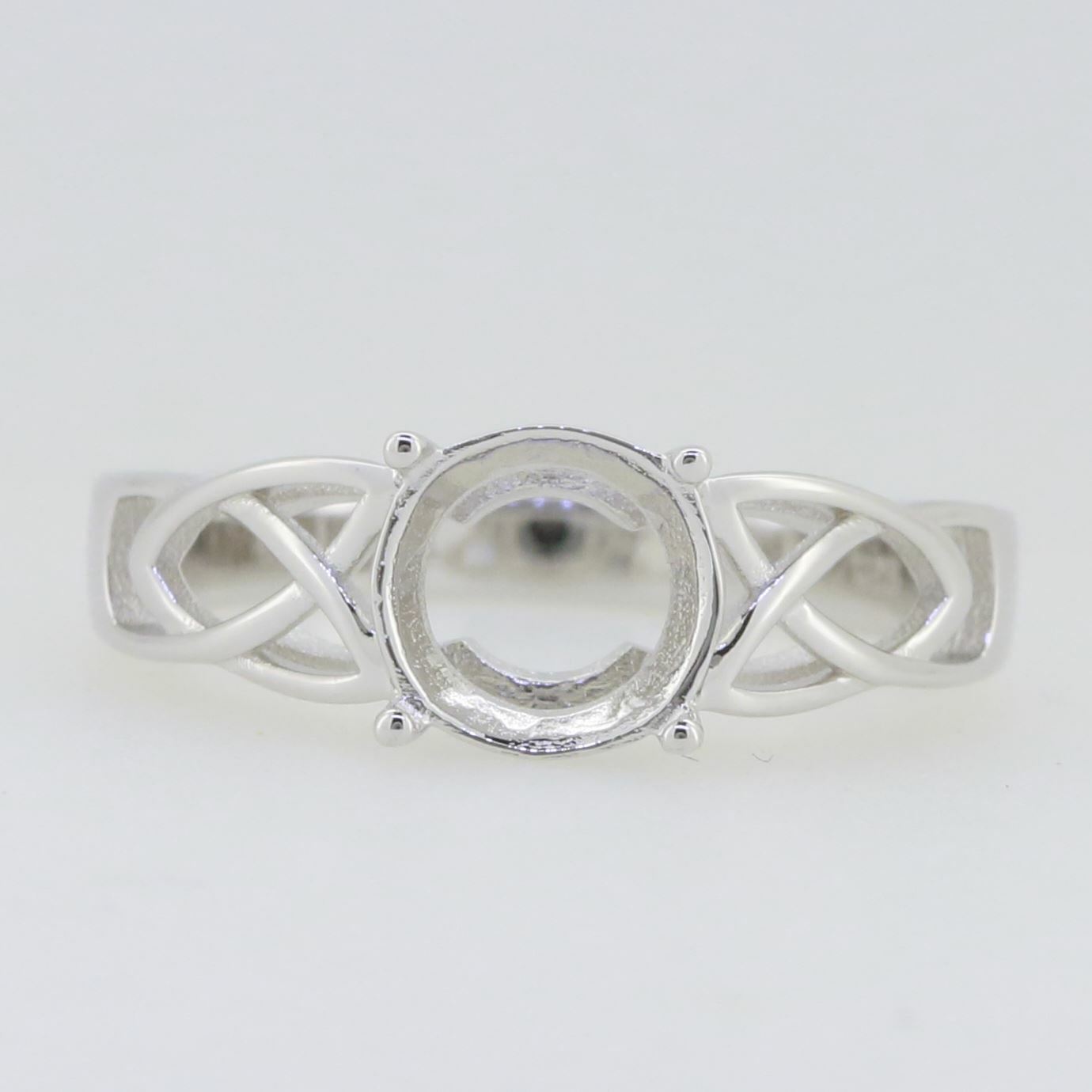 14K White Gold Semi Mount Ring Setting Round RD 8x8mm Celtic Knot Syzjewelry