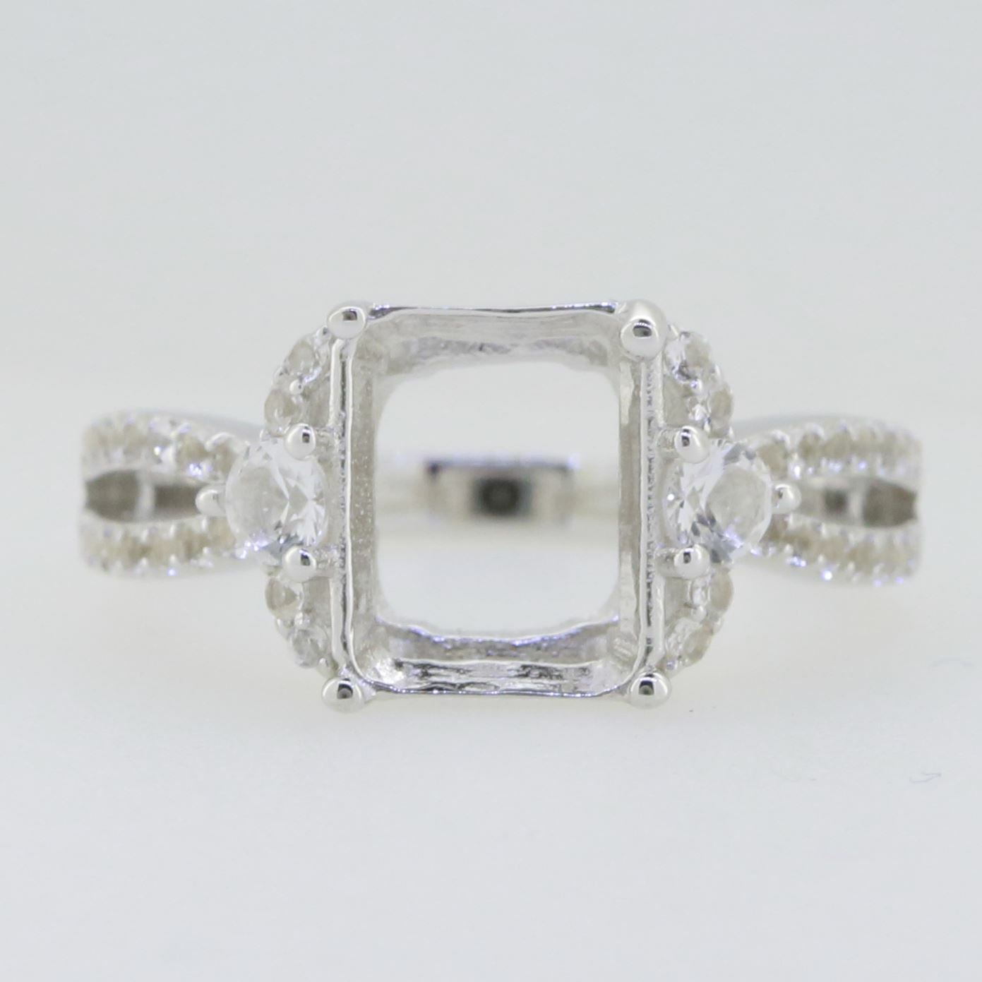 14K White Gold Semi Mount Ring Setting Emerald OCT 10X8mm W/ Moissanite Syzjewelry