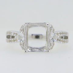 14K White Gold Semi Mount Ring Setting Emerald OCT 10X8mm W/ Moissanite Syzjewelry