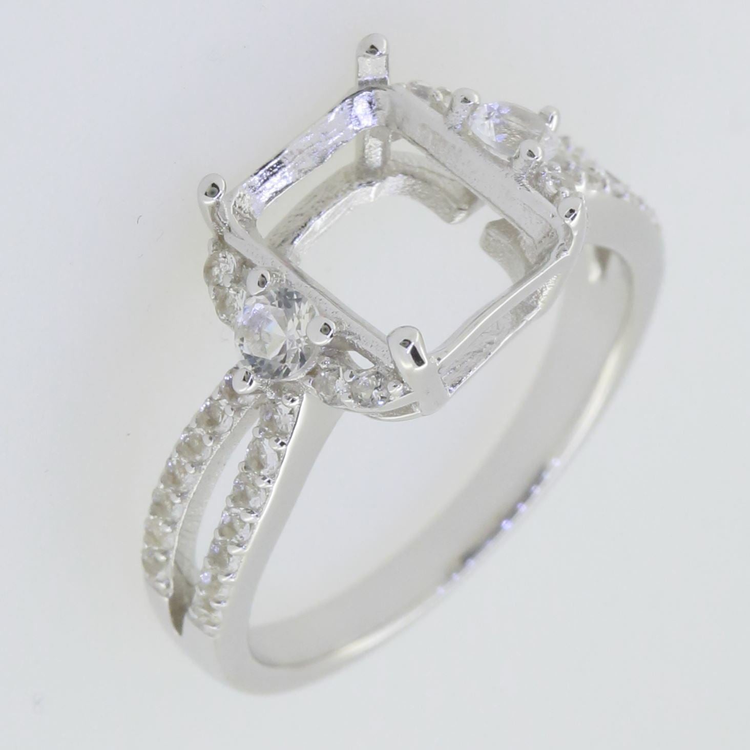 14K White Gold Semi Mount Ring Setting Emerald OCT 10X8mm W/ Moissanite Syzjewelry