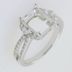 14K White Gold Semi Mount Ring Setting Emerald OCT 10X8mm W/ Moissanite Syzjewelry