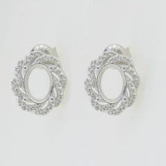 14K White Gold Semi Mount Earrings Setting Oval OV 8X6mm Syzjewelry