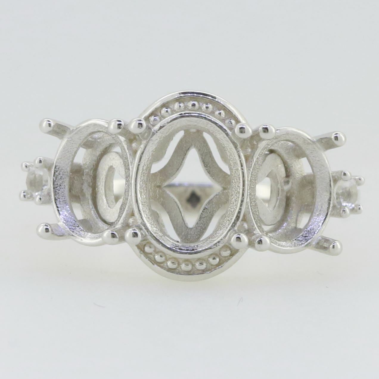 14K White Gold Semi Mount Ring Setting Oval OV 9x7mm OV 7x5mm 3 Stones Syzjewelry