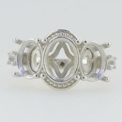 14K White Gold Semi Mount Ring Setting Oval OV 9x7mm OV 7x5mm 3 Stones Syzjewelry