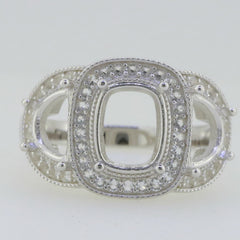 14K White Gold Semi Mount Ring Setting Cushion CU 9x7mm 7.5x5mm 3 Stone Syzjewelry