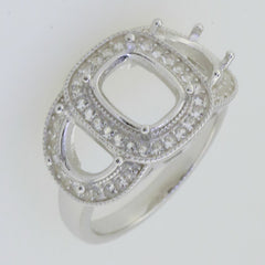 14K White Gold Semi Mount Ring Setting Cushion CU 9x7mm 7.5x5mm 3 Stone Syzjewelry